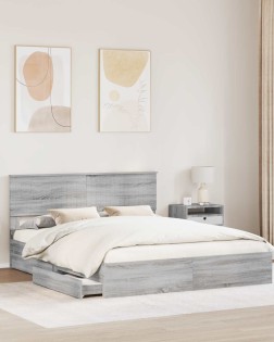 Tárolós ágy fejtámlával szürke sonoma 160 x 200 cm faanyag