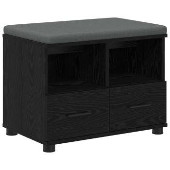 Előtér pad fekete tölgy 60 x 38 x 46 cm műanyag fa és szövet