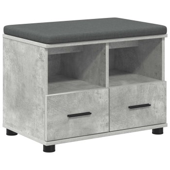 Előtér pad beton szürke 60 x 38 x 46 cm műanyag fa és szövet