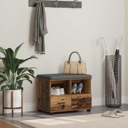 Előtér pad öreg fa 60 x 38 x 46 cm fűrészpor és kárpit anyag