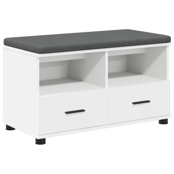 Előtér pad párnával fehér 80 x 38 x 46 cm műanyag fa és szövet