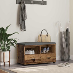 Előtér pad öreg fa 80 x 38 x 46 cm fűrészpor és kárpit anyag