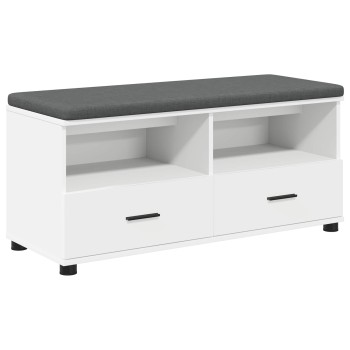Előtér pad párnával fehér 100 x 38 x 46 cm műanyag fa és szövet