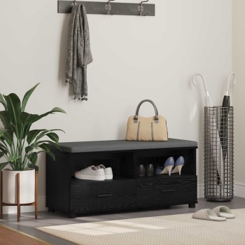 Előtér pad fekete tölgy 100 x 38 x 46 cm műanyag fa és szövet