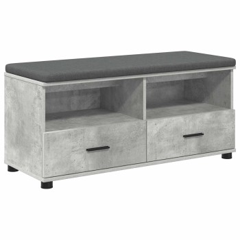 Előtér pad beton szürke 100 x 38 x 46 cm műanyag fa és szövet