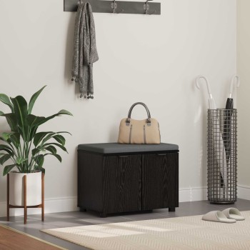 Előtér pad fekete tölgy 60 x 38 x 46 cm műanyag fa és szövet