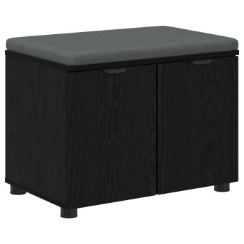 Előtér pad fekete tölgy 60 x 38 x 46 cm műanyag fa és szövet