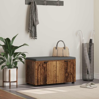 Előtér pad ajtóval öreg fa 80 x 38 x 46 cm műanyag fa és szövet