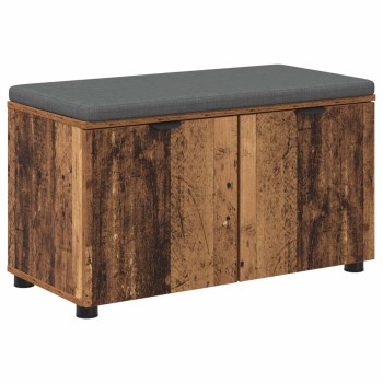 Előtér pad ajtóval öreg fa 80 x 38 x 46 cm műanyag fa és szövet