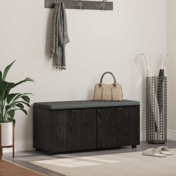 Előtér pad fekete tölgy 100 x 38 x 46 cm műanyag fa és szövet