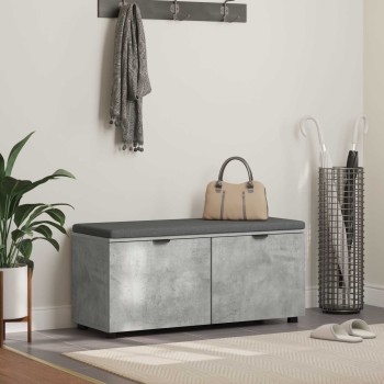 Előtér pad beton szürke 100 x 38 x 46 cm műanyag fa és szövet