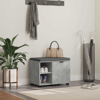 Előtér pad beton szürke 60 x 38 x 46 cm műanyag fa és szövet