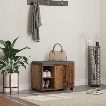 Előtér pad ajtóval öreg fa 60 x 38 x 46 cm műanyag fa és szövet