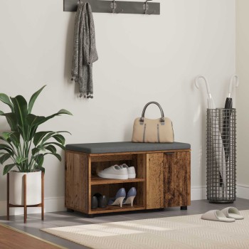 Előtér pad ajtóval öreg fa 80 x 38 x 46 cm műanyag fa és szövet