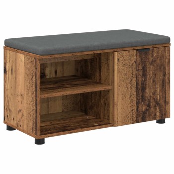 Előtér pad ajtóval öreg fa 80 x 38 x 46 cm műanyag fa és szövet