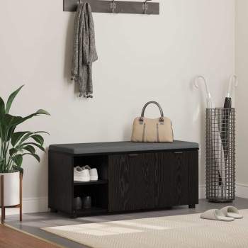 Előtér pad fekete tölgy 100 x 38 x 46 cm műanyag fa és szövet