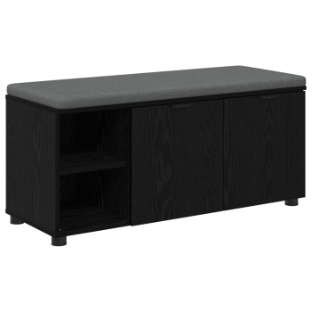 Előtér pad fekete tölgy 100 x 38 x 46 cm műanyag fa és szövet