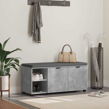Előtér pad beton szürke 100 x 38 x 46 cm műanyag fa és szövet