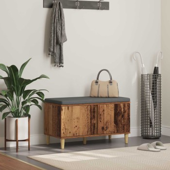 Előtér pad ajtóval öreg fa 80 x 38 x 46 cm műanyag fa és szövet
