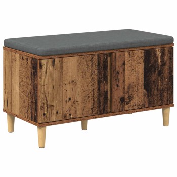Előtér pad ajtóval öreg fa 80 x 38 x 46 cm műanyag fa és szövet