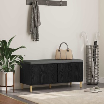 Előtér pad fekete tölgy 100 x 38 x 46 cm műanyag fa és szövet