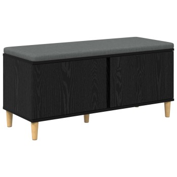 Előtér pad fekete tölgy 100 x 38 x 46 cm műanyag fa és szövet