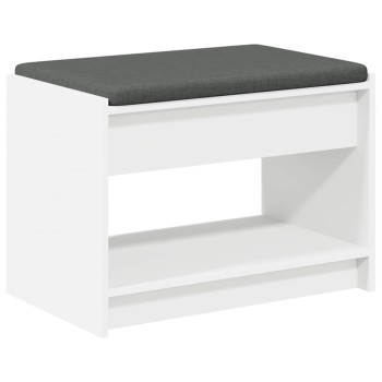 Előtér pad párnával fehér 63 x 38 x 45 cm műanyag fa és szövet