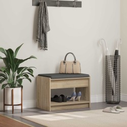 Előtér pad sonoma tölgy 63 x 38 x 45 cm műanyag fa és szövet