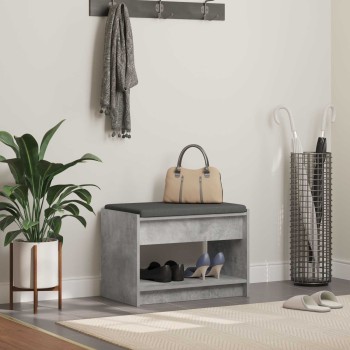 Előtér pad beton szürke 63 x 38 x 45 cm műanyag fa és szövet