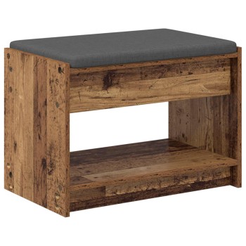 Előtér pad öreg fa 63 x 38 x 45 cm műanyag fa és szövet