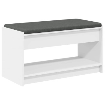 Előtér pad párnával fehér 83 x 38 x 45 cm műanyag fa és szövet