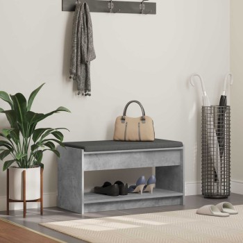 Előtér pad beton szürke 83 x 38 x 45 cm műanyag fa és szövet