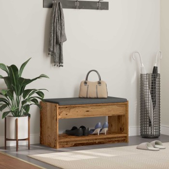 Előtér pad öreg fa 83 x 38 x 45 cm műanyag fa és szövet