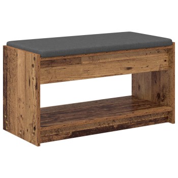 Előtér pad öreg fa 83 x 38 x 45 cm műanyag fa és szövet
