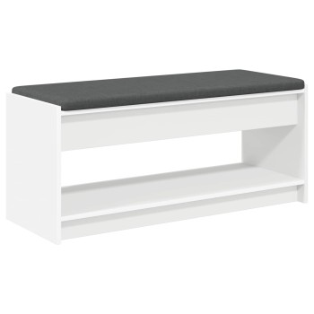 Előtér pad párnával fehér 103 x 38 x 45 cm műanyag fa és szövet