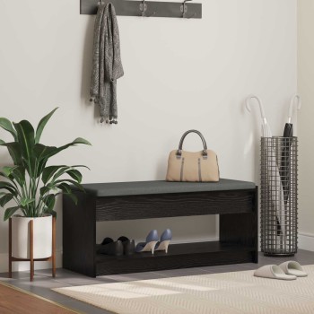 Előtér pad fekete tölgy 103 x 38 x 45 cm műanyag fa és szövet