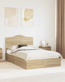 Tárolós ágy fejtámlával sonoma tölgy 135 x 190 cm faanyag