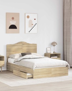 Tárolós ágy fejtámlával sonoma tölgy 135 x 190 cm faanyag