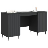 Asztal polcokkal tárolóval fekete 142,5 x 50 x 75 cm szerelt fa