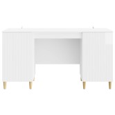 Asztal polcokkal magasfényű fehér 142,5 x 50 x 75 cm szerelt fa Asztal polcokkal magasfényű fehér 142,5 x 50 x 75 cm szerelt fa