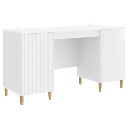 Asztal polcokkal magasfényű fehér 142,5 x 50 x 75 cm szerelt fa
