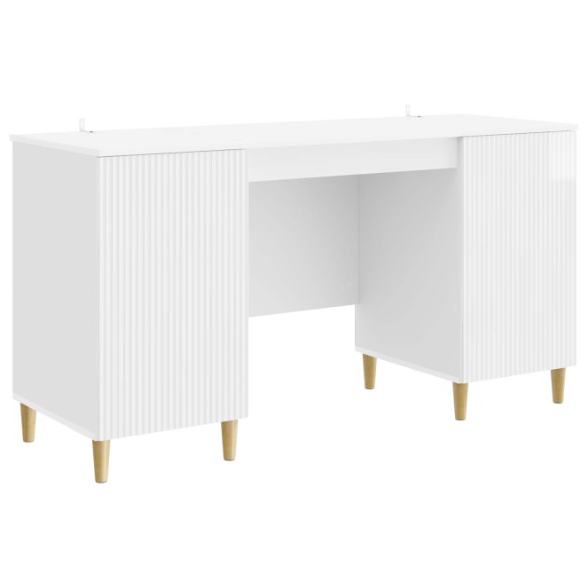 Asztal polcokkal magasfényű fehér 142,5 x 50 x 75 cm szerelt fa Asztal polcokkal magasfényű fehér 142,5 x 50 x 75 cm szerelt fa