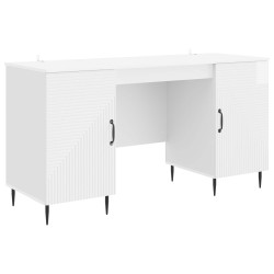 Asztal polcokkal magasfényű fehér 142,5 x 50 x 75 cm szerelt fa