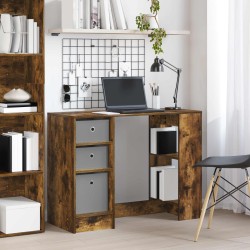Asztal fiókkal polcokkal füstölt tölgy 100 x 40 x 75 cm faanyag