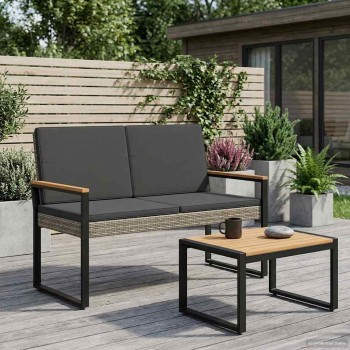 Kerti pad szürke és sötétszürke 107 x 61 x 80 cm polirattan