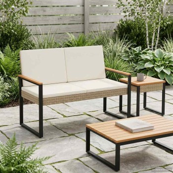 Kerti pad beige és krémszínű 107 x 61 x 80 cm polirattan
