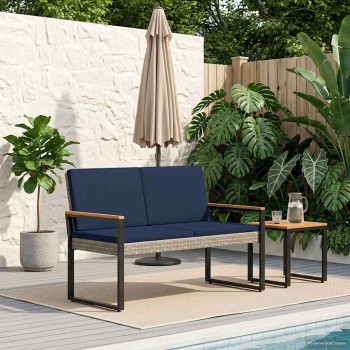 Kerti pad szürke és sötétkék 107 x 61 x 80 cm polirattan