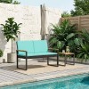 Kerti pad párnával fekete és türkiz 107 x 61 x 80 cm polirattan