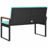 Kerti pad párnával fekete és türkiz 107 x 61 x 80 cm polirattan