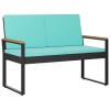 Kerti pad párnával fekete és türkiz 107 x 61 x 80 cm polirattan